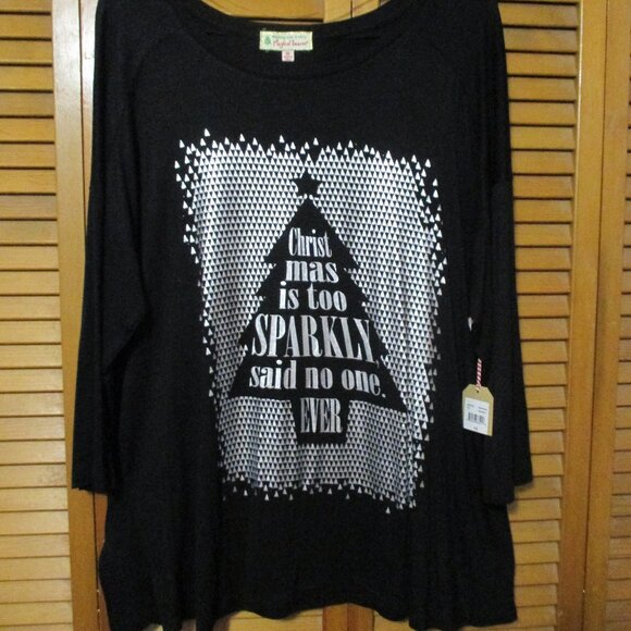 Magical Season top NEW Christmas lightweight stretchy black pullover size 1x - Picture 1 of 11